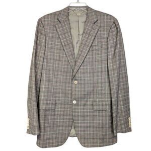 Mens Super 130s Wool Suit Jacket Sport Coat 40L Brown Plaid Lightweight NEW